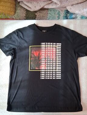 Forever 21 Black Graphic Tee with Red Accent and Yellow Frame